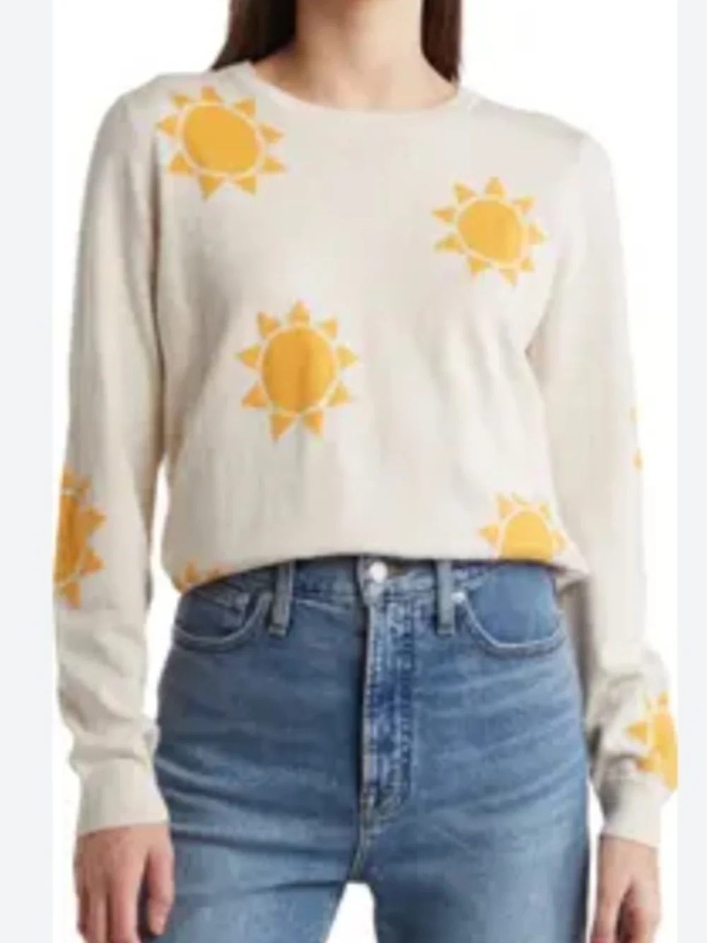 Marine Layer Kai Icon Sweater Oatmeal Yellow Sun Motif - Picture 1 of 9
